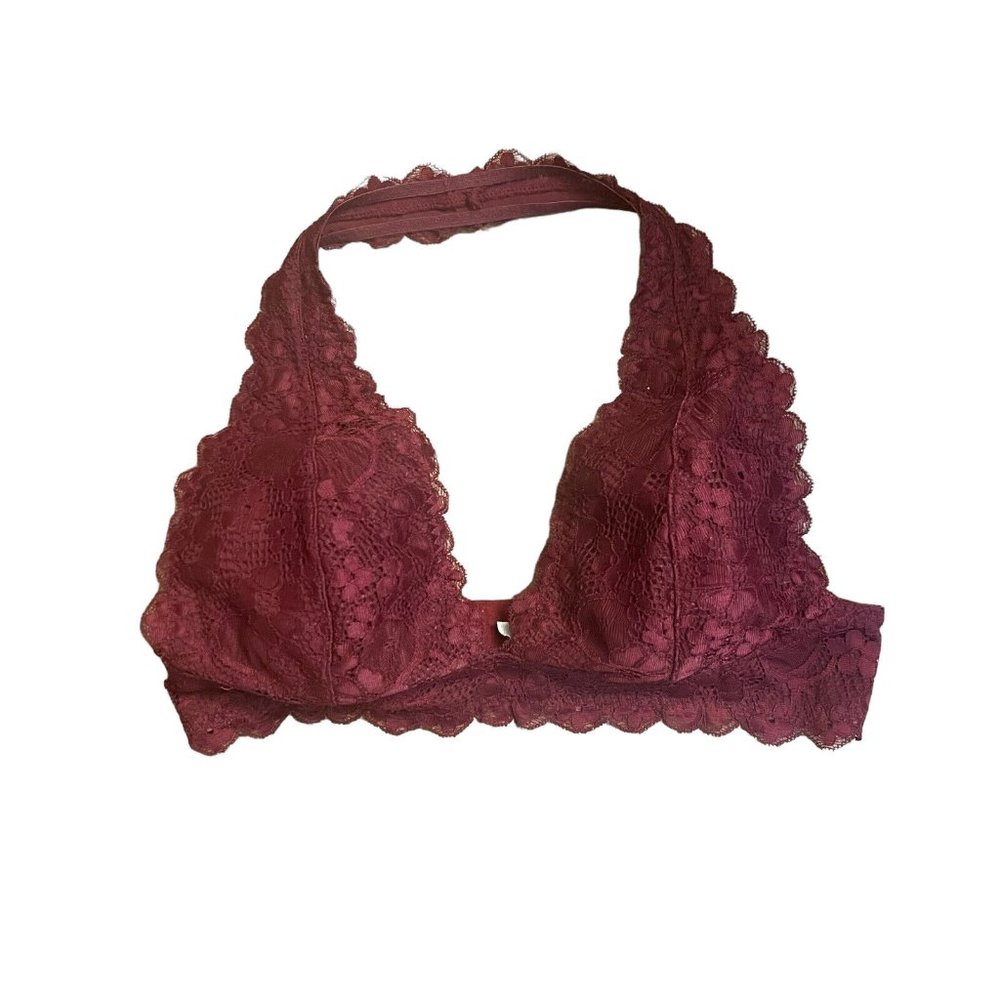 Intimately Free People Lace Bralette Medium Halter Unlined Wireless Bra Maroon